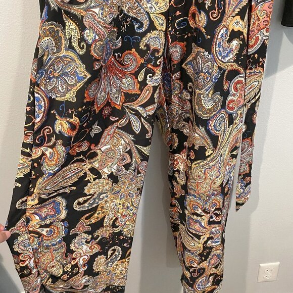 Paisley Print Belted Jumpsuit Boho Chic Streetwear - Size 6 - Picture 6 of 7